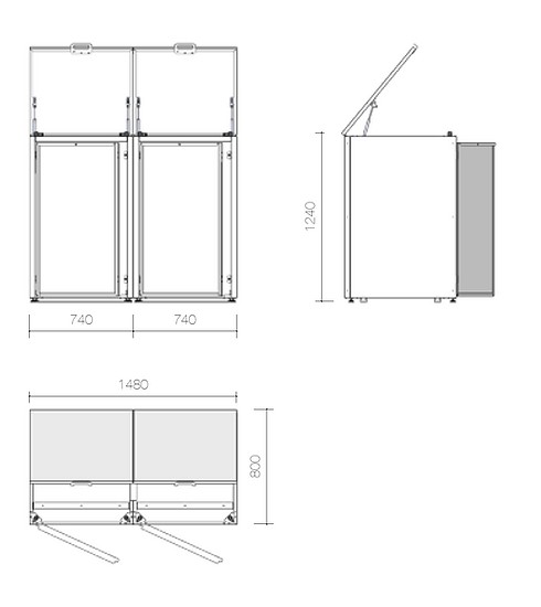 Kliko-ombouw met deksel dubbel - bouw tekening