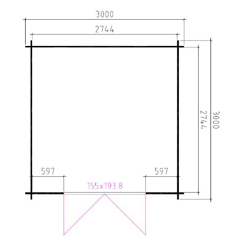 Blokhut 28mm | 280 x 280cm Lessenaar | compleet geleverd