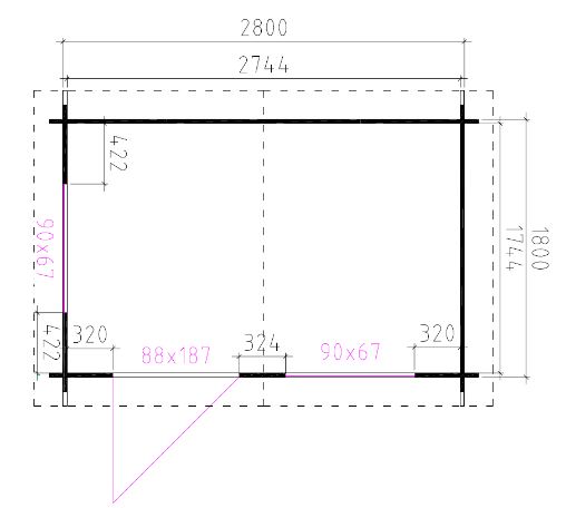 Blokhut 28mm | 280 x 180cm Zadeldak | compleet geleverd