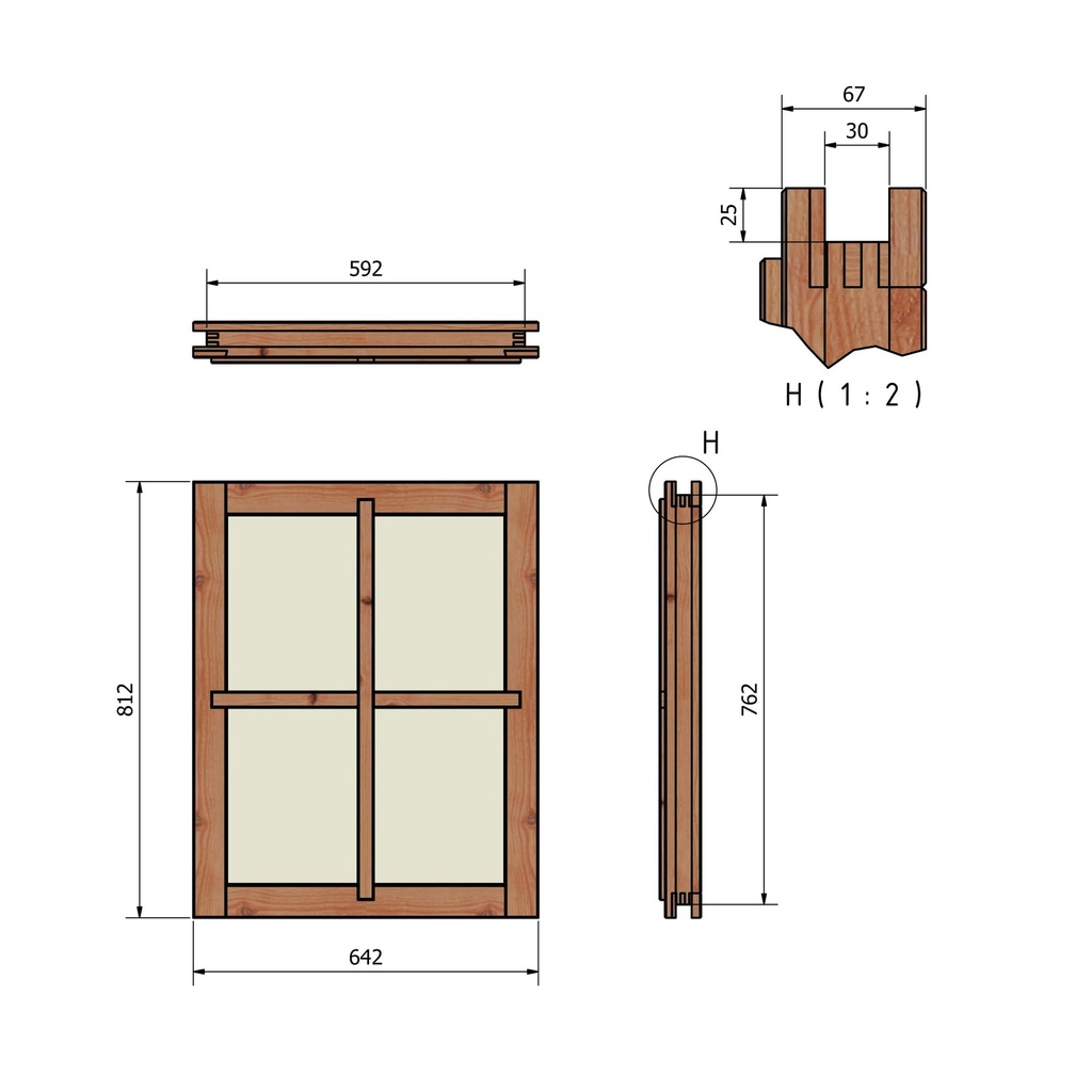 Vast raam Douglas | 64cm breed | 2 uitvoeringen en 3 kleuren