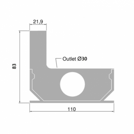 Alu Side Drain | Eindstuk links incl. afvoer 30 Ø | Grey