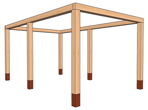 Pergola constructie deLuxe | uitgevoerd met 145x145mm palen in Douglas hout