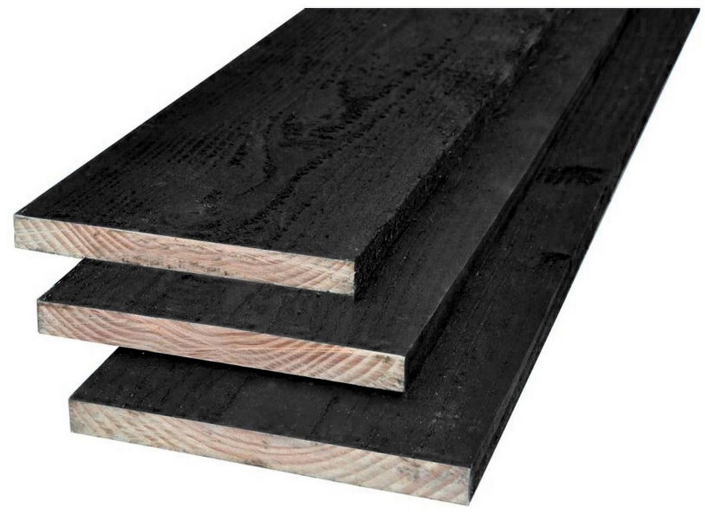 Plank douglas | 2.2x25x400cm | vers en fijnbezaagd 2x zwart gespoten
