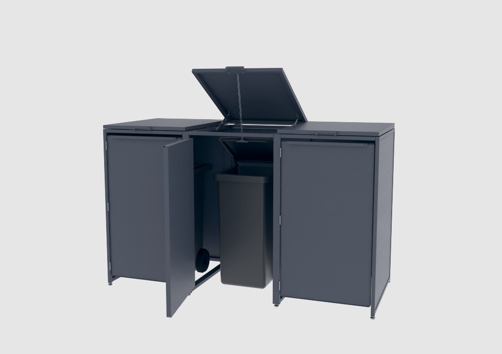 Kliko-ombouw met deksel voor 3 bakken | 2 kleuren